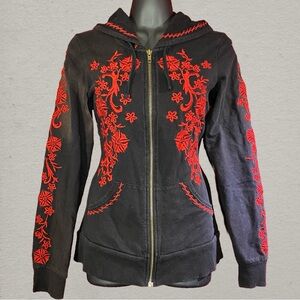 SOLD: INC International Concepts Y2K Black and Red Cotton Embroidered Hoodie